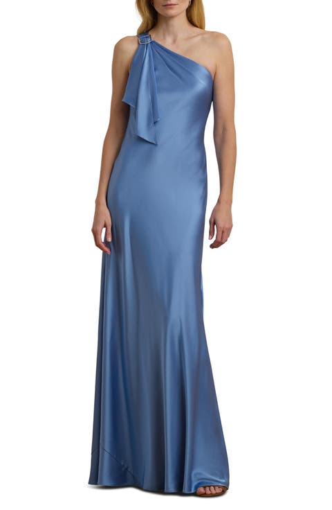 Satin Charmeuse One-Shoulder Gown