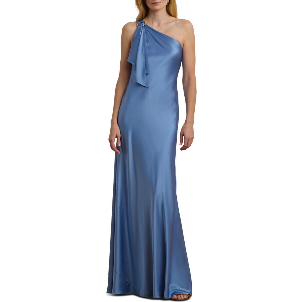 Ralph Lauren Lauren Satin Charmeuse One-shoulder Gown In Sky Blue