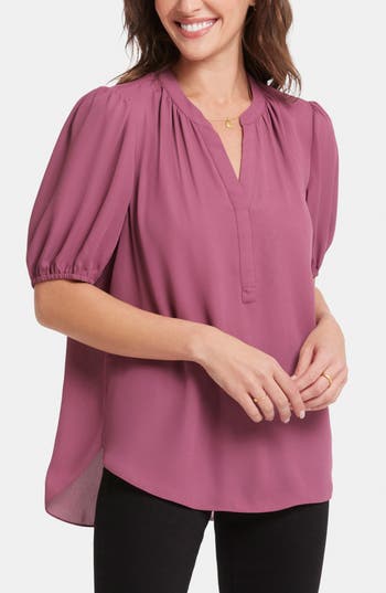 Nydj Puff Sleeve Popover Top In Pink