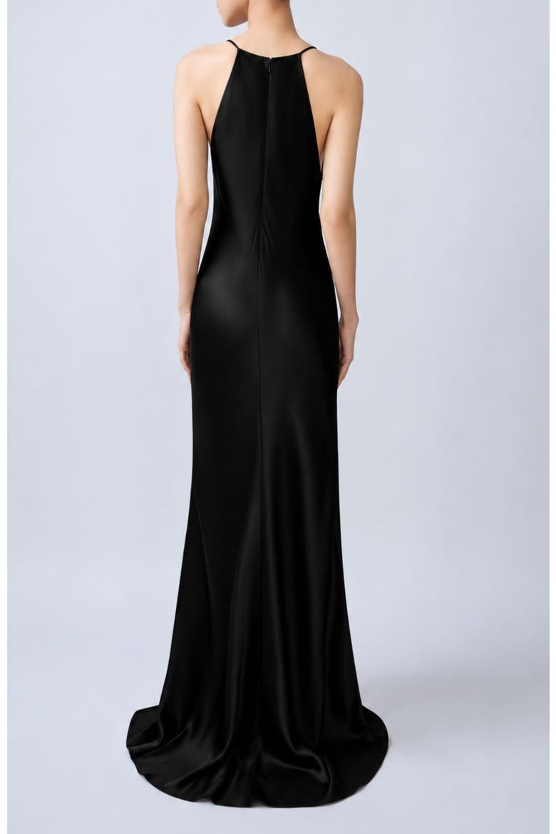 Satin Halter Gown, Alternate, color, Black