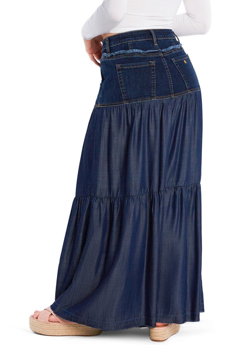 Contrast Tiered Denim Maxi Skirt, Alternate, color, ANTIQUE BLUE