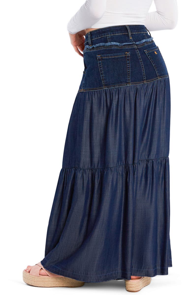 Wash Lab Denim Contrast Tiered Denim Maxi Skirt, Alternate, color, Antique Blue