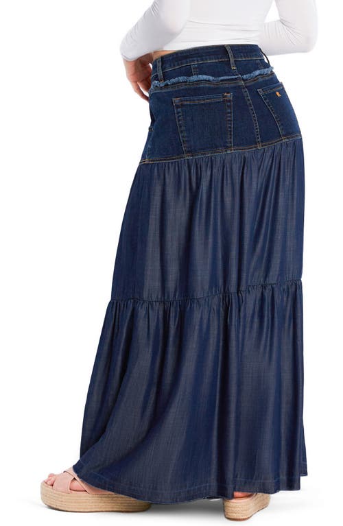 WASH LAB DENIM WASH LAB DENIM CONTRAST TIERED DENIM MAXI SKIRT