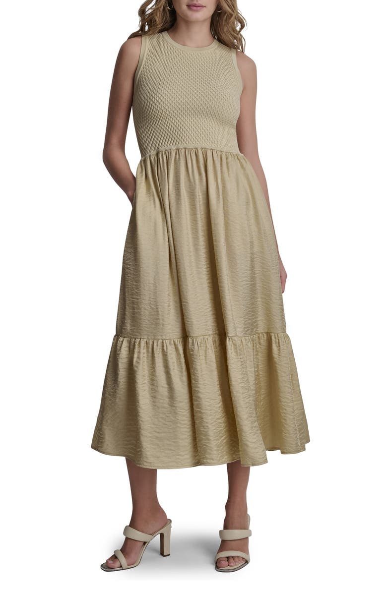 DKNY Sleeveless Diamond Knit Midi Dress, Main, color, Mojave Desert
