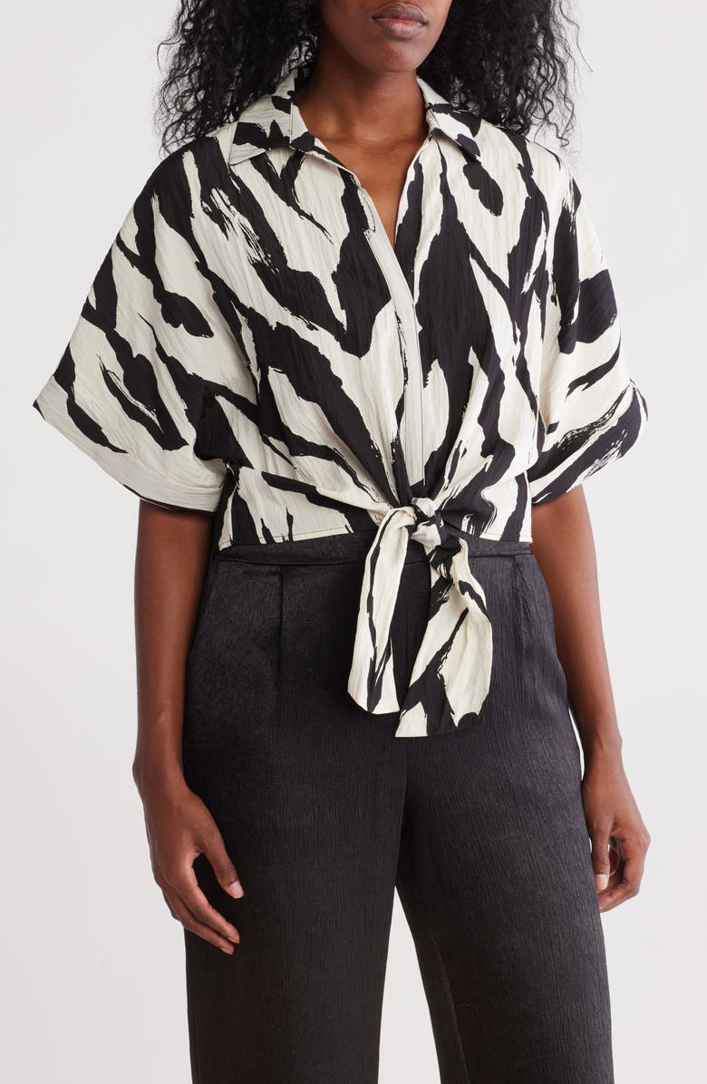 Pleione Front Tie Textured Popover Top, Main, color, 