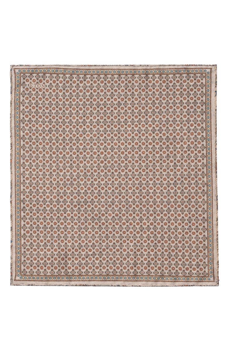 Eton Beige Quatrefoil & Paisley Reversible Wool Pocket Square, Alternate, color, Light Beige