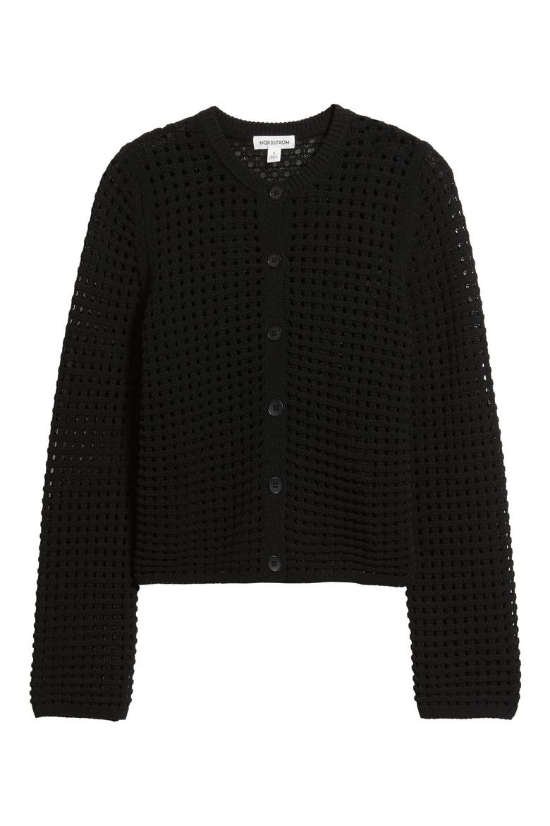 Mesh Stitch Cardigan, Alternate, color, BLACK