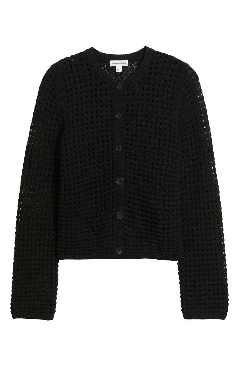 Nordstrom Mesh Stitch Cardigan, Alternate, color, Black