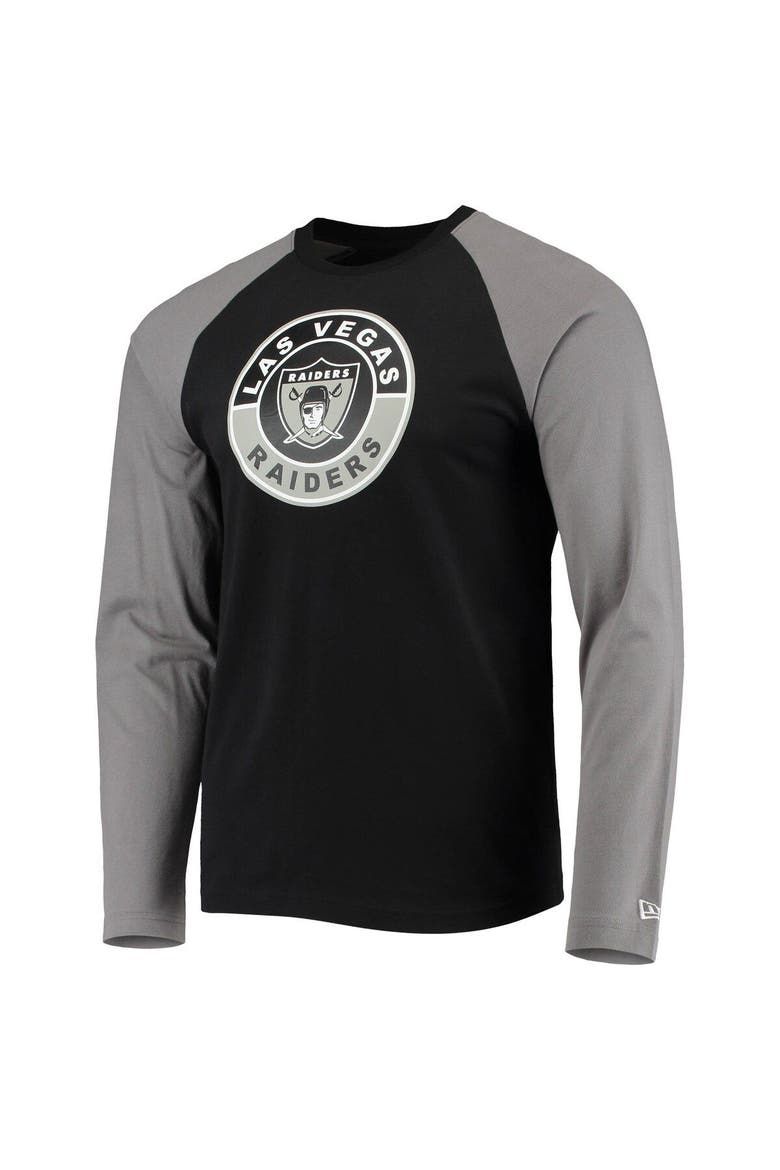 Men's New Era Black/Gray Las Vegas Raiders League Raglan Throwback Long Sleeve T-Shirt, Alternate, color, Black