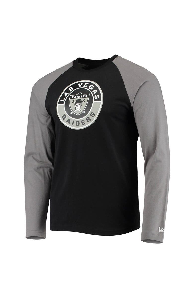 New Era Men's New Era Black/Gray Las Vegas Raiders League Raglan Throwback Long Sleeve T-Shirt, Alternate, color, Black