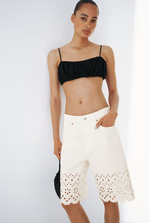 Bermuda Shorts With Eyelet Embroidery