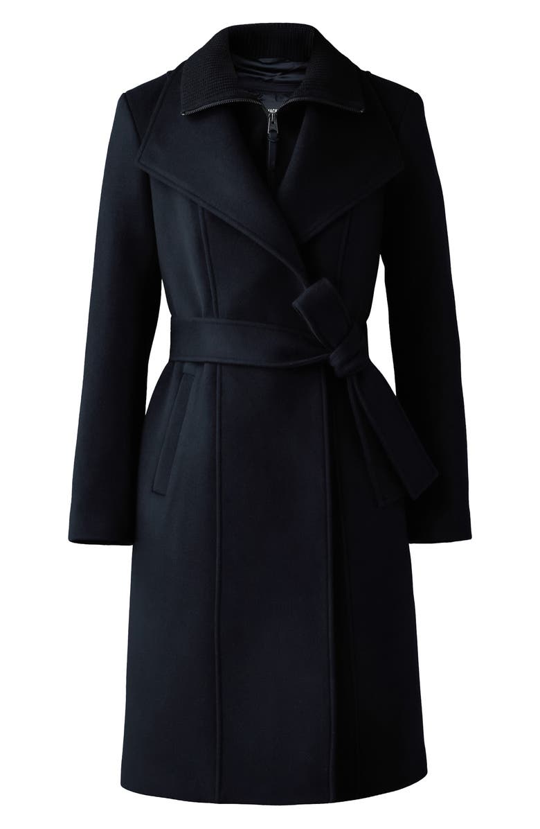 Mackage Norita Belted Double Face Wool Coat with Wool Blend Bib, Alternate, color, Black