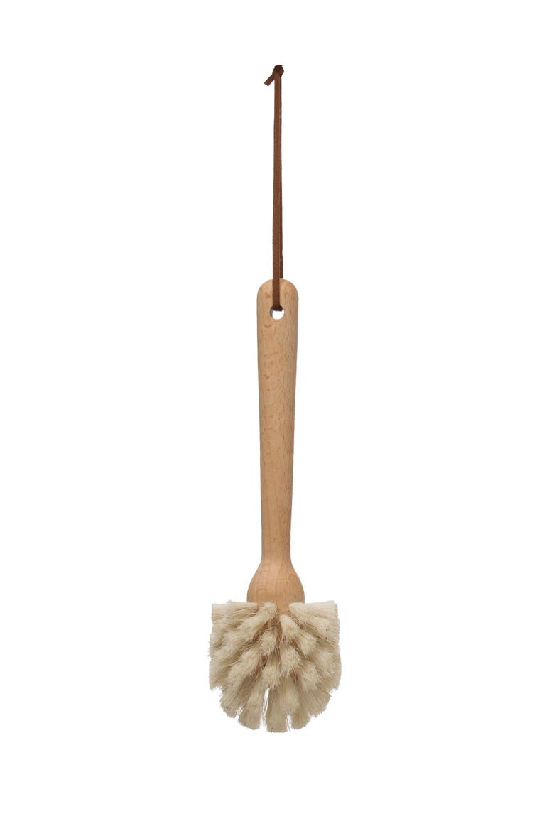 Beech wood Dish Brush with Leather Strap, Main, color, Natural