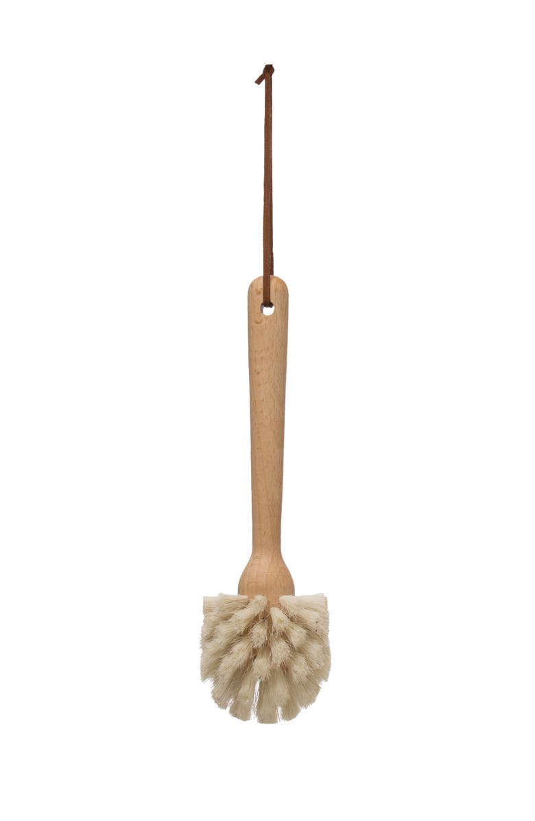Storied Home Beech wood Dish Brush with Leather Strap, Main, color, Natural