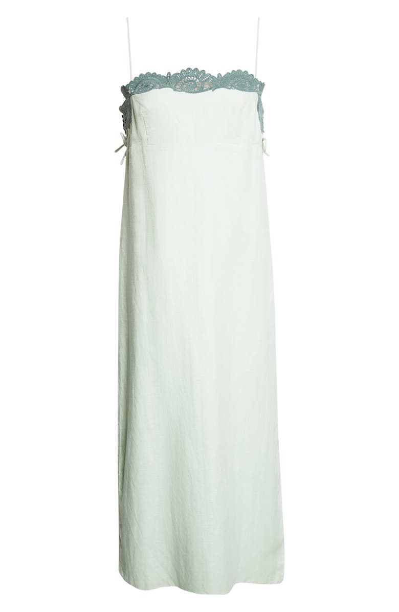 POSSE Darya Broderie Trim Side Tie Midi Dress, Alternate, color, Green