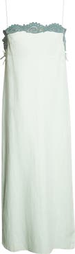 POSSE Darya Broderie Trim Side Tie Midi Dress