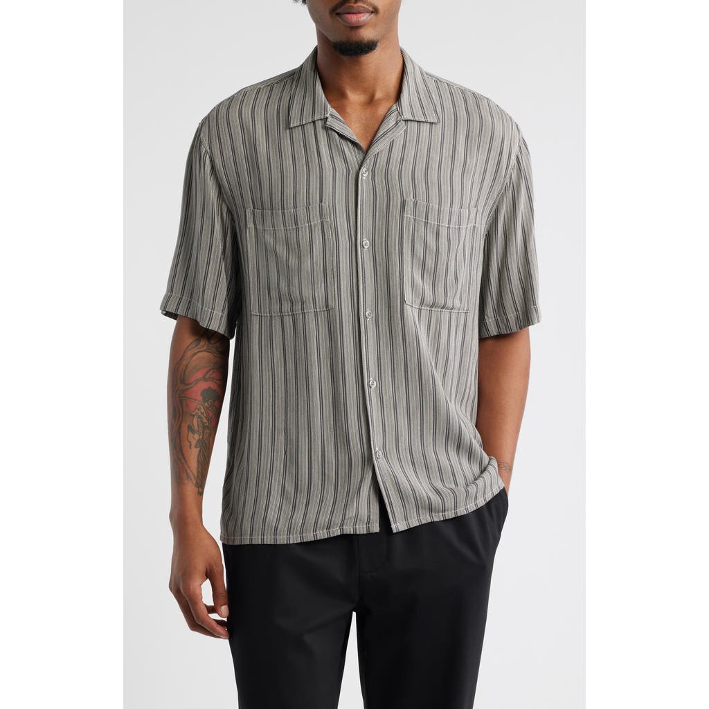 Open Edit Stripe Camp Shirt In Gray