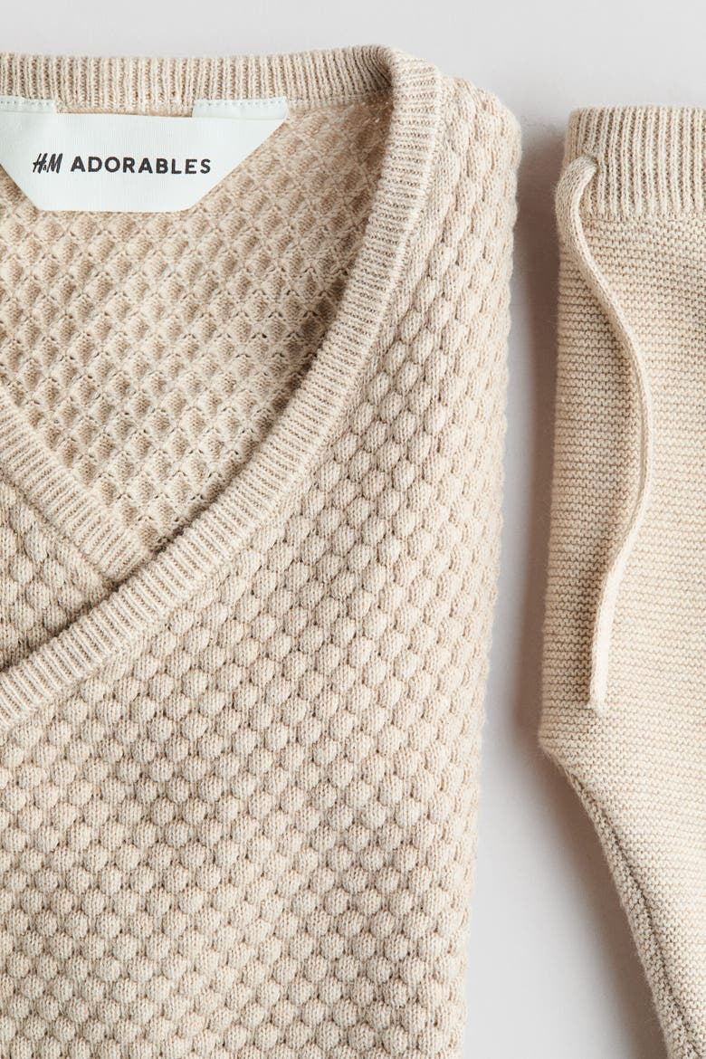 2-piece Cotton Textured-knit Set, Alternate, color, Light beige