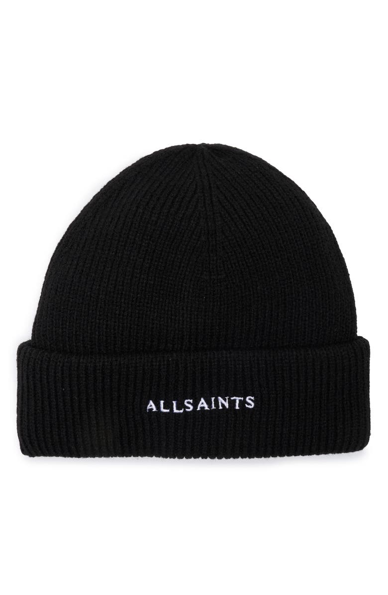 AllSaints Classic Logo Beanie, Main, color, Black