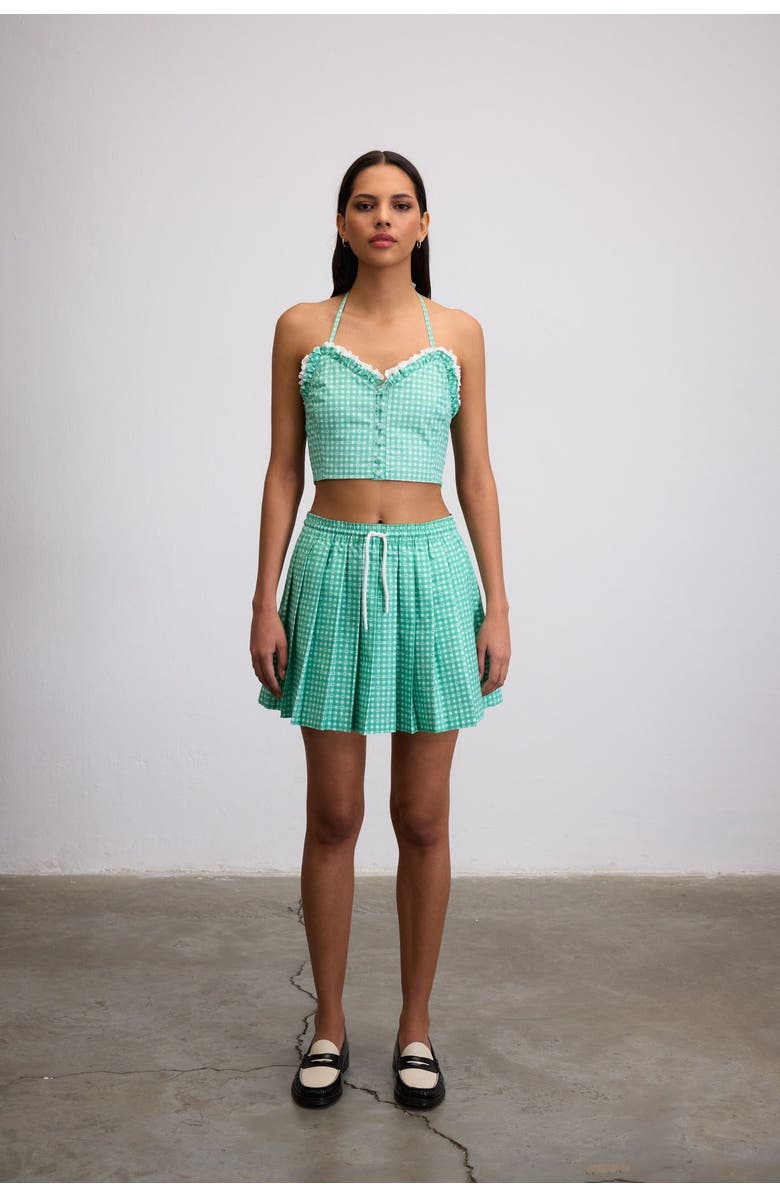 Je Te Veux Sweetheart Gingham Crop Bustier Top With Lace Trim, Main, color, Green