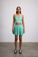 Je Te Veux Sweetheart Gingham Crop Bustier Top With Lace Trim