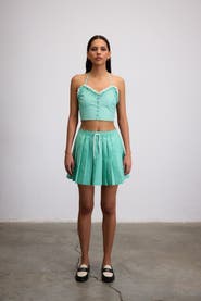 Je Te Veux Sweetheart Gingham Crop Bustier Top With Lace Trim