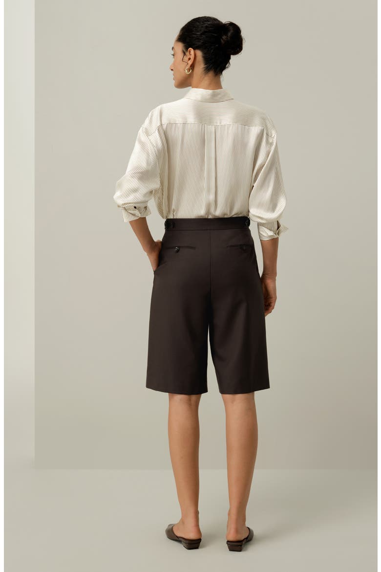 Women's Silk Charmeuse Pinstripe Shirt, Alternate, color, Drifted Mocha