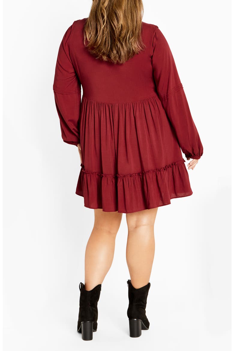 Mira Long Sleeve Tiered Minidress, Alternate, color, RED