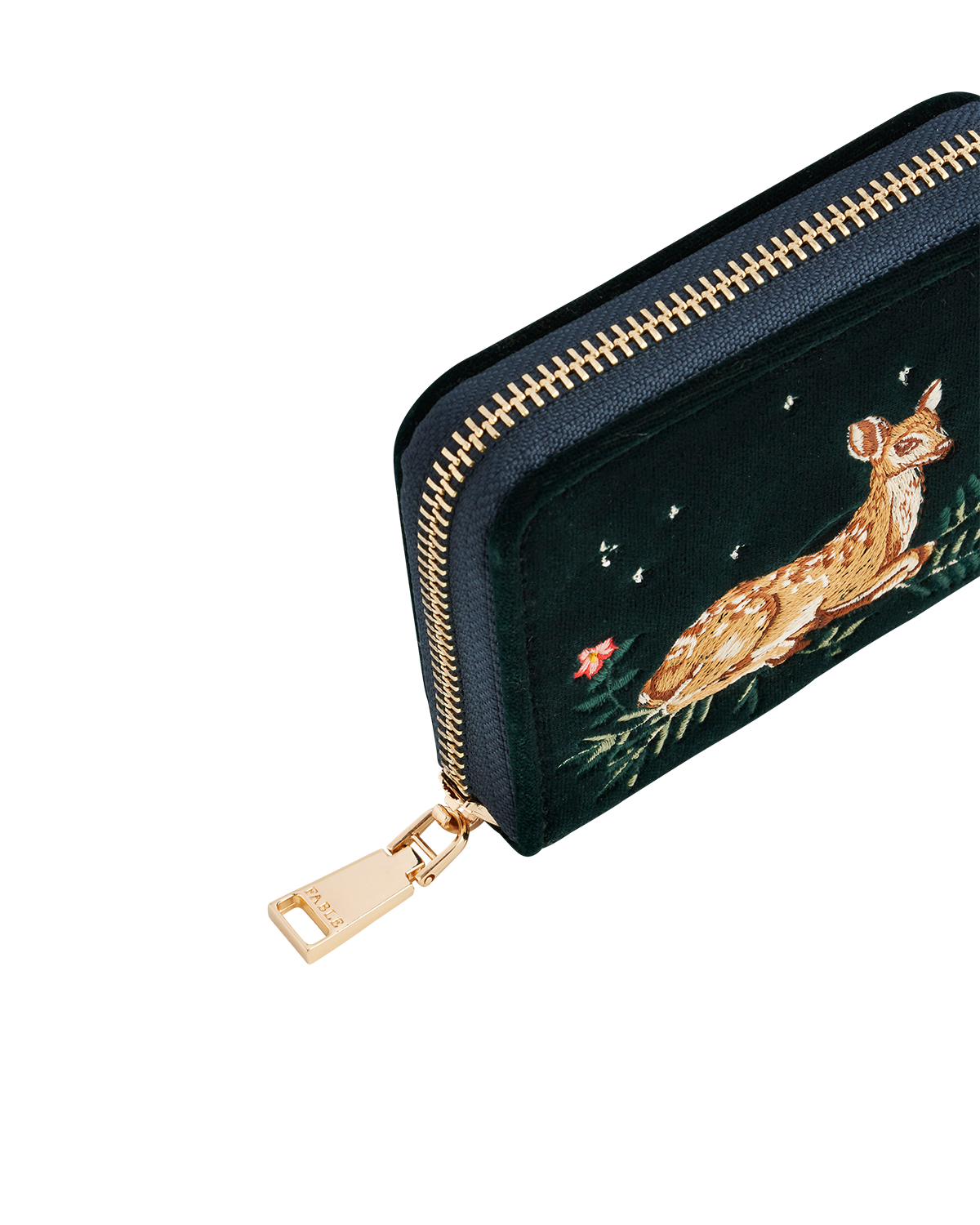 Fable England Fawn Embroidered Green Small Purse, Alternate, color, Woodland Green