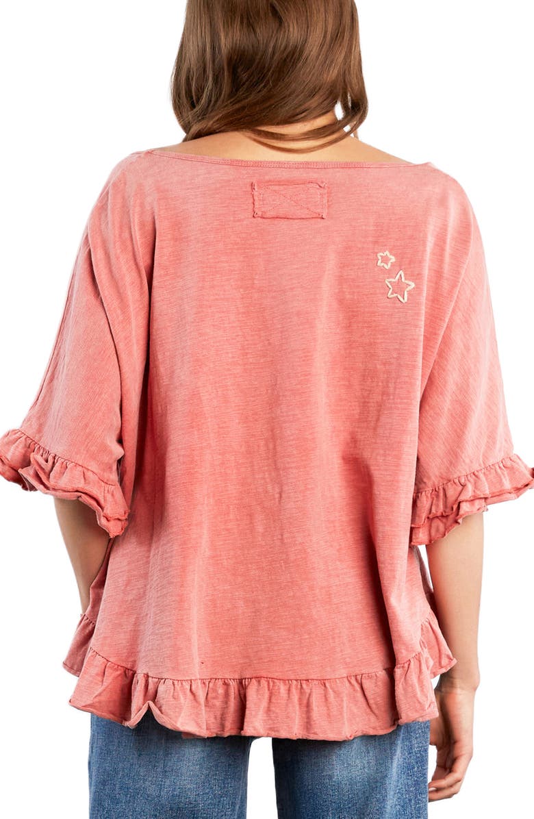 Billy T Worry Free Embroidered Ruffle Cotton Top, Alternate, color, Peach Tea