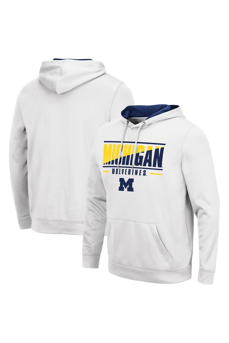 Men's Colosseum White Michigan Wolverines Slash Stack 2.0 Pullover Hoodie, Main, color, White