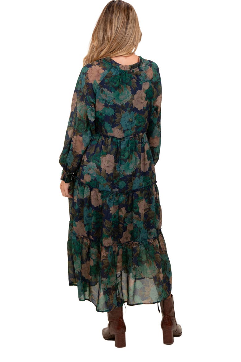 Floral Chiffon Ruffle Tiered Midi Dress, Alternate, color, Navy Blue