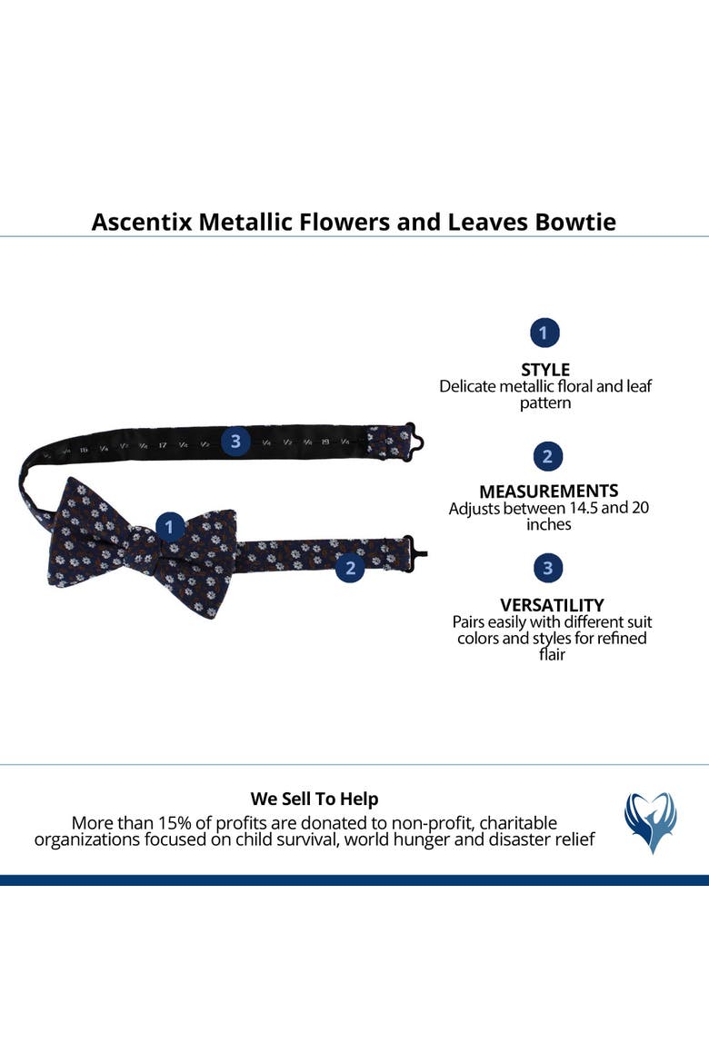 Metallic Flowers and Leaves Bowtie, Alternate, color, Brown