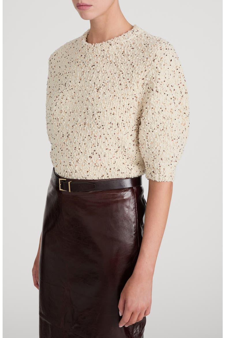 Confetti Sequin Short Sleeve Sweater, Alternate, color, CREAM