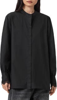 AllSaints Ethel Lace Trim Long Sleeve Woven Shirt