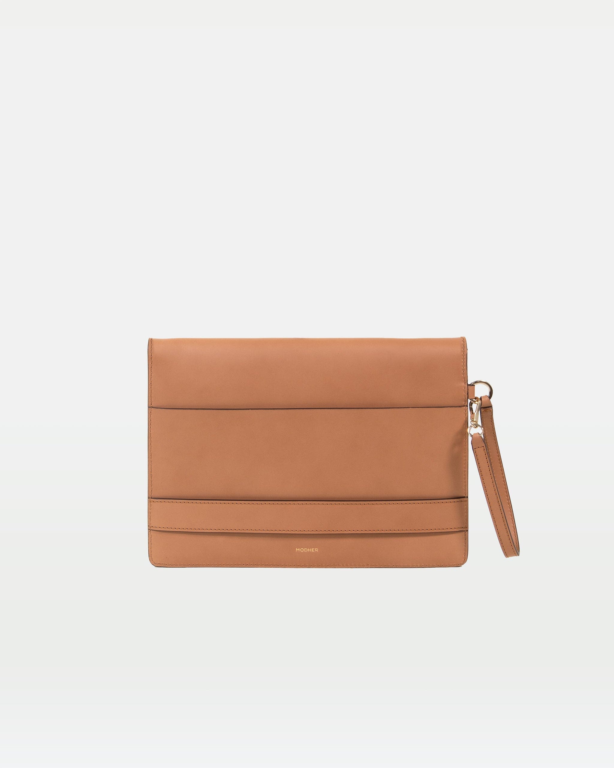 Modher Envelope Clutch In Vegetable Tanned Calfskin And Suede Leather, Alternate, color, Brown