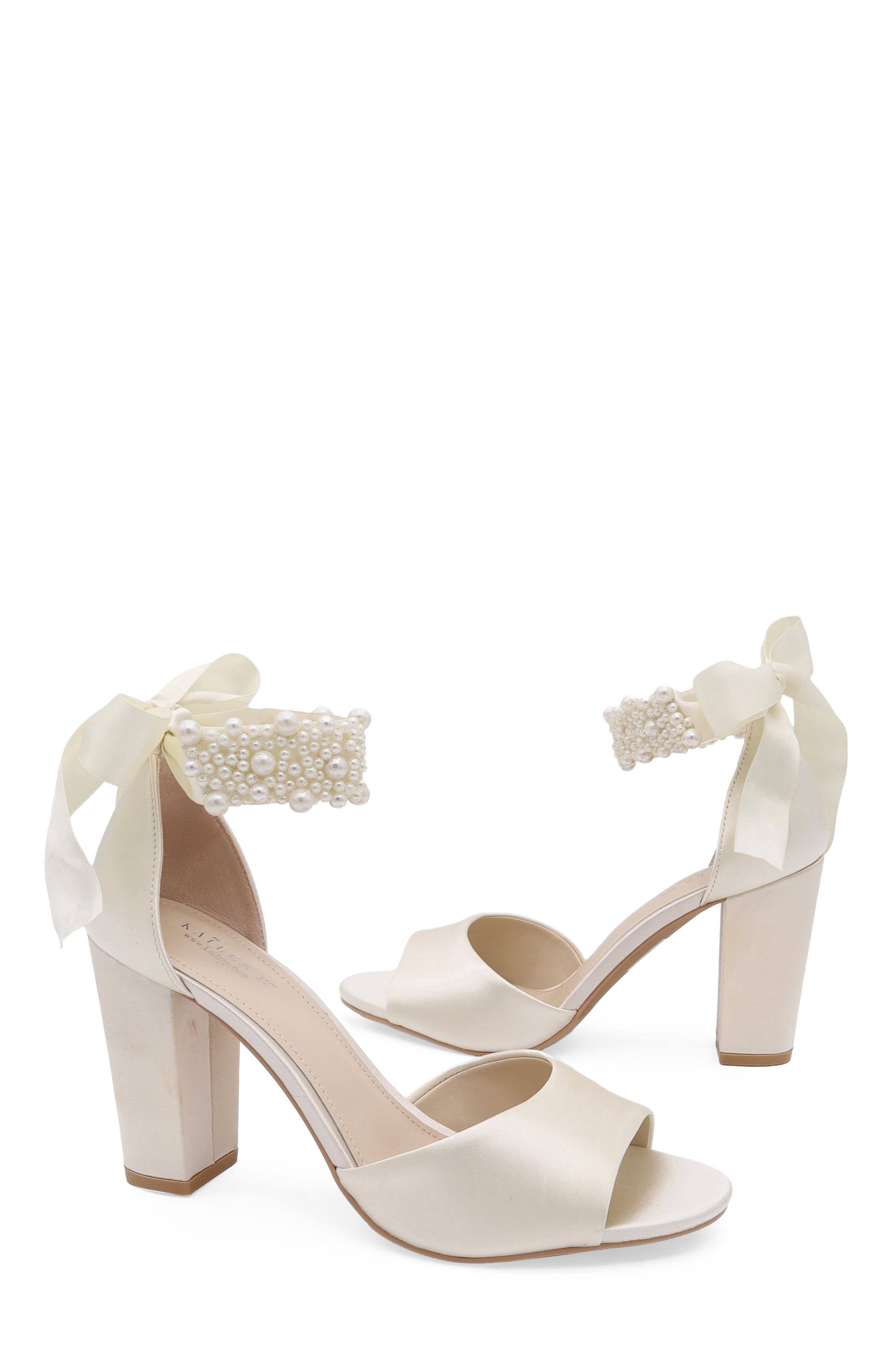 Sasha Satin Block Heel Sandals with Perla Strap, Alternate, color, Ivory