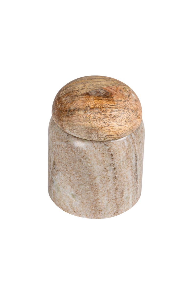 Storied Home Unique Marble and Mango Wood Pinch Pot Canister with Lid, Natural, Main, color, 
