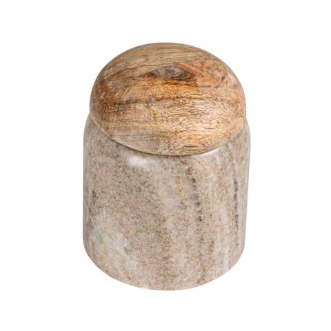 Unique Marble and Mango Wood Pinch Pot Canister with Lid, Natural