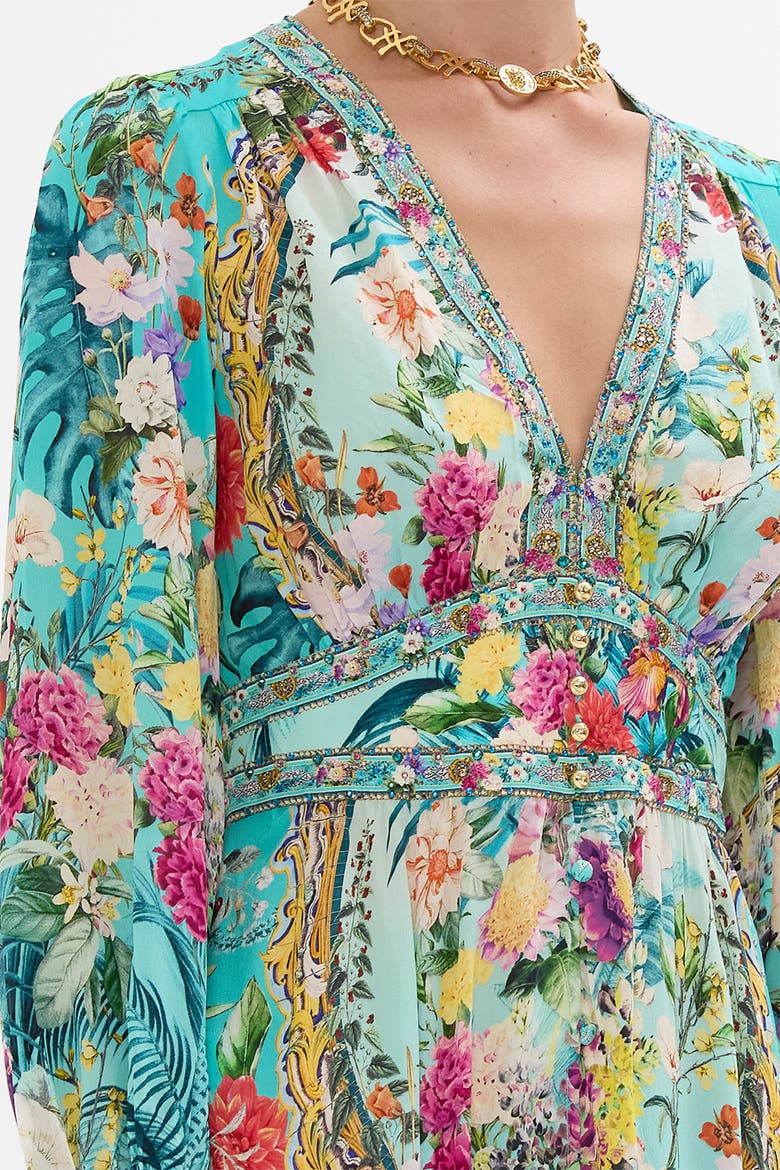 Button Dress With Shaped Waistband Gardens Of Queluz, Alternate, color, Gardens Of Queluz