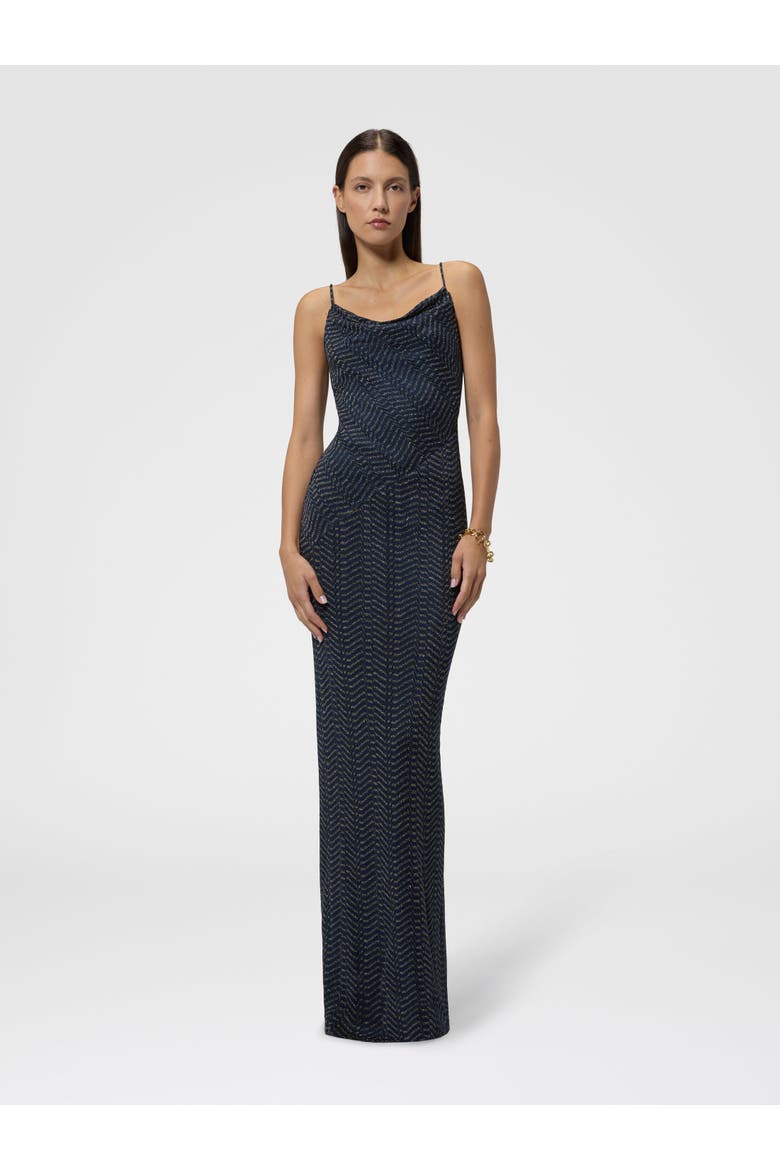Long Viscose Lamé Dress With Hood, Alternate, color, Blue& Gold