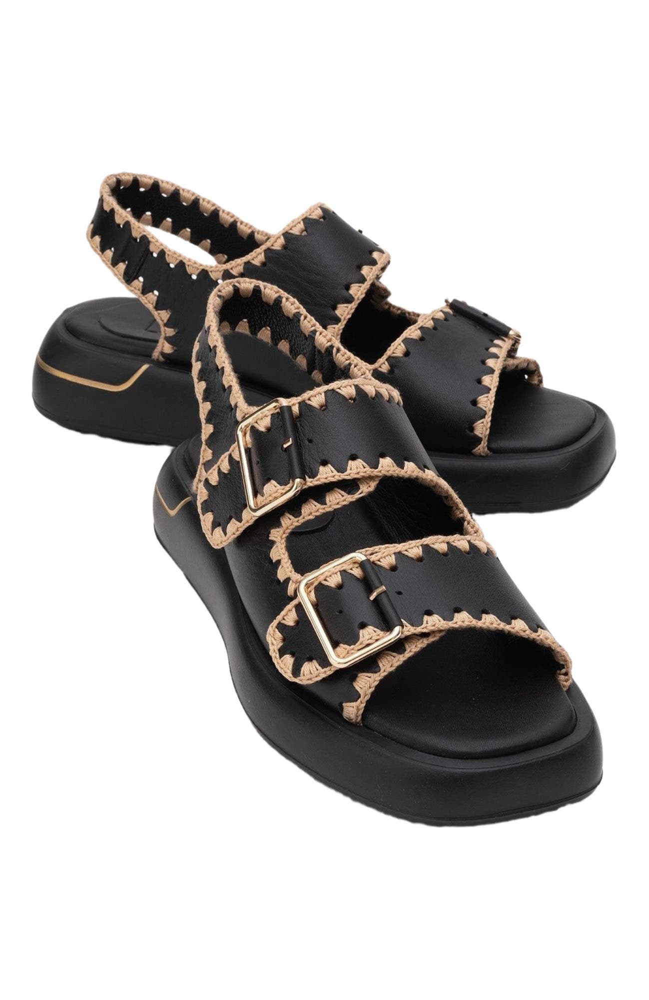 Forever & Always Shoes Douro Braided Rope Strap Leather Sandal, Main, color, Black Leather