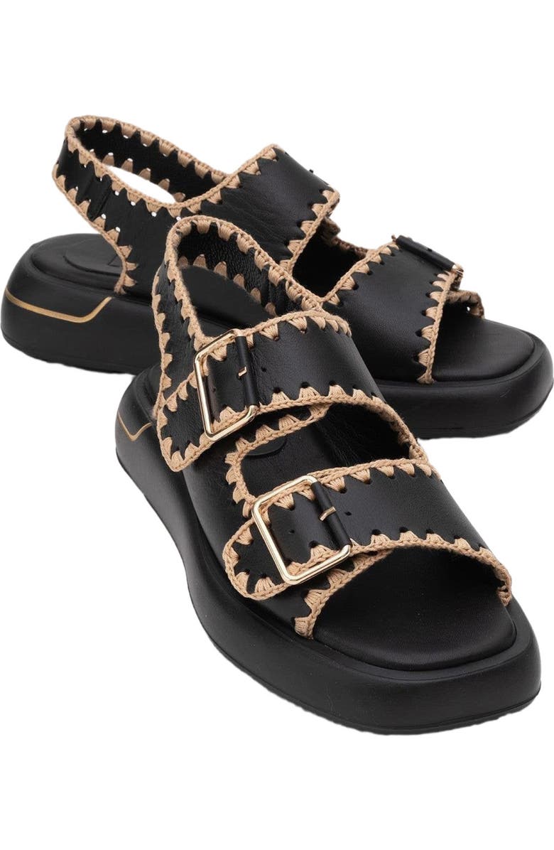Forever & Always Shoes Douro Braided Rope Strap Leather Sandal, Main, color, Black Leather