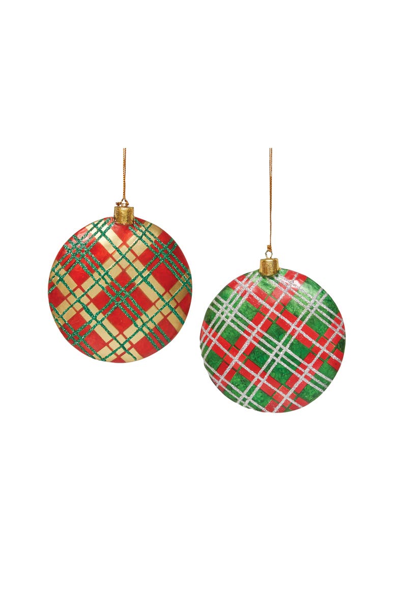 Plaid Christmas Tree Ornaments Set of 2, Main, color, Green