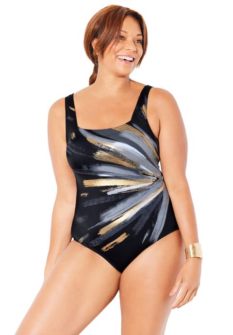 Chlorine Resistant Square Neck Tummy Control One Piece Swimsuit