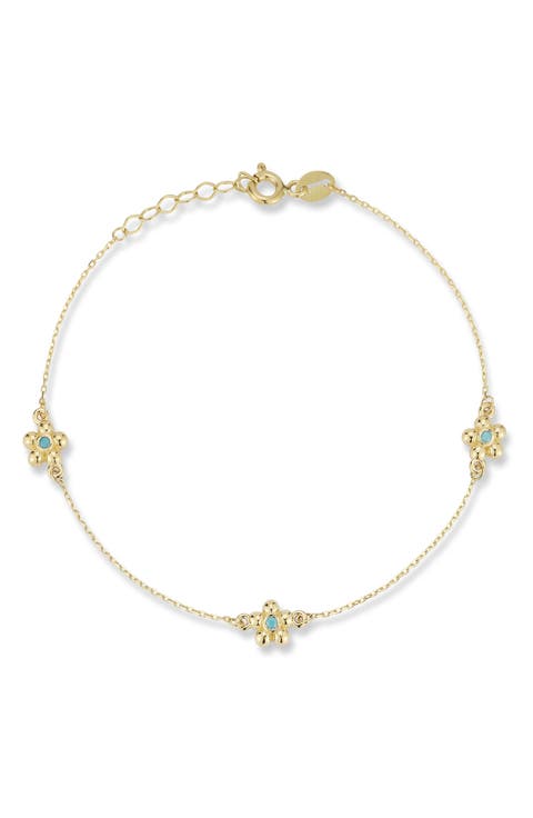 14K Gold Flower Station Bracelet