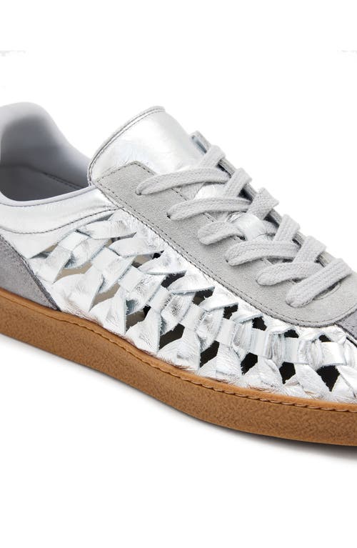 Allsaints Velma Low Top Round Toe Woven Leather Trainers In Silver/grey