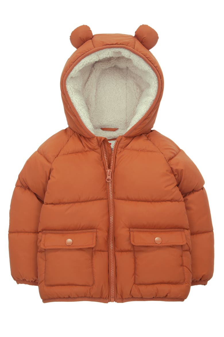 Baby Fleece Lined Bear Puffer Jacket, Main, color, Orange