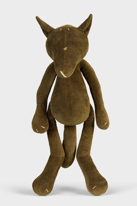 Piotr, the wolf stuffed animal with white pullover