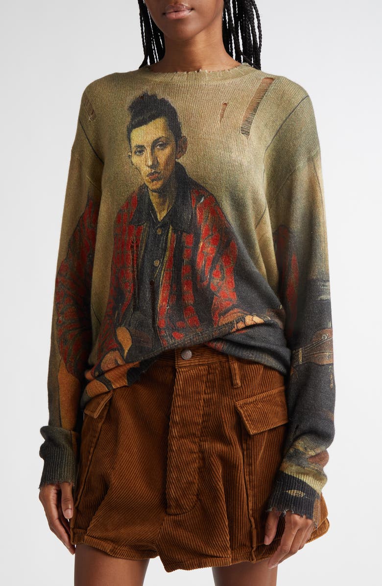 R13 Art Print Cashmere Sweater, Alternate, color,